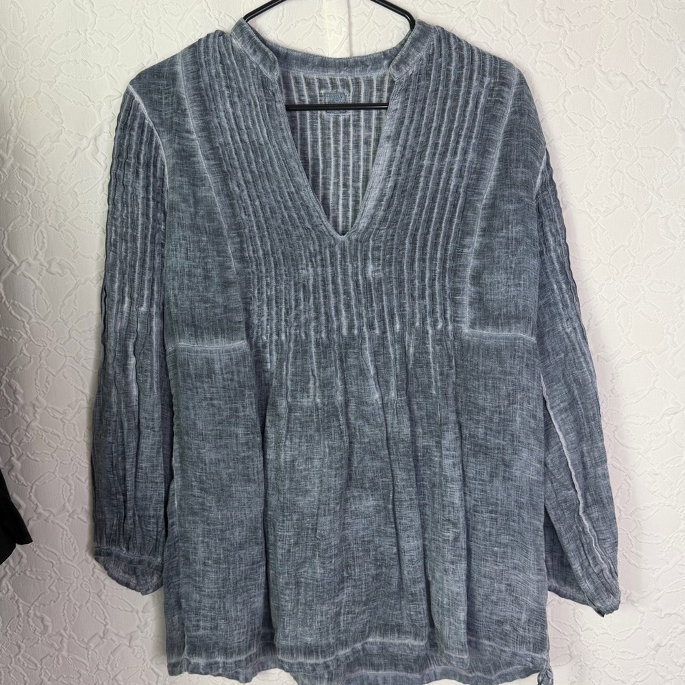 120 % Lino‎ blue linen poet blouse